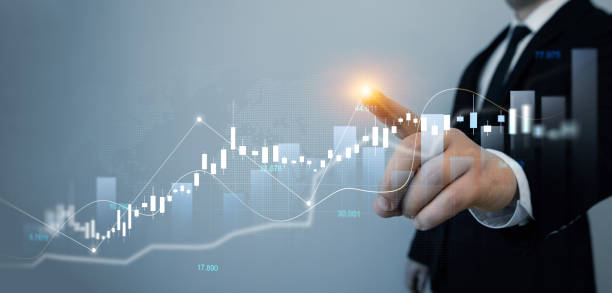 istock Businessman draw growth graph chart. Financial marketing graph grow chart.Business increase, profit, development and success. 2158607822