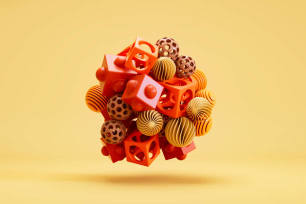 Geometric shapes with autumn colors, abstract background. Digitally generated image. 3d render.