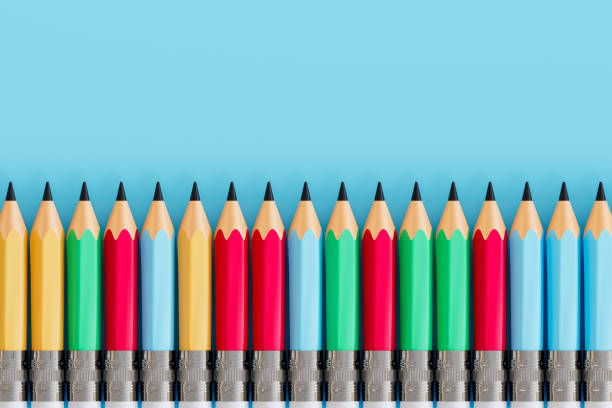 istock Group of Pencils on Blue Background, Back to School, Minimal Idea Background 2158618838