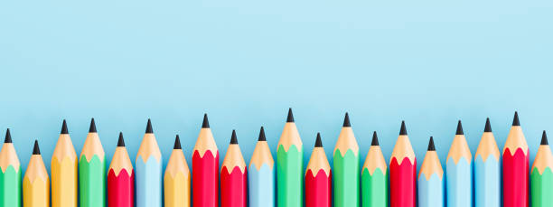 istock Group of Pencils on Blue Background, Back to School, Minimal Idea Background 2158618841