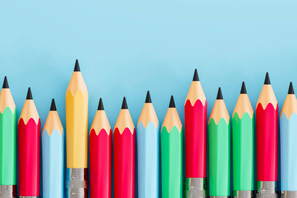 istock Group of Pencils on Blue Background, Back to School, Minimal Idea Background 2158618856