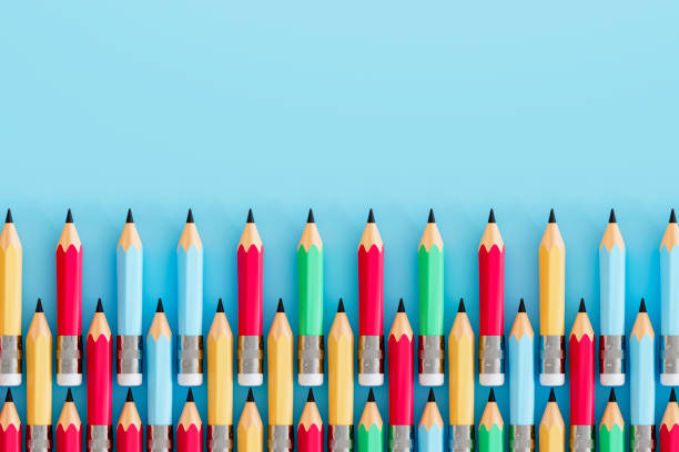 istock Group of Pencils on Blue Background, Back to School, Minimal Idea Background 2158618882