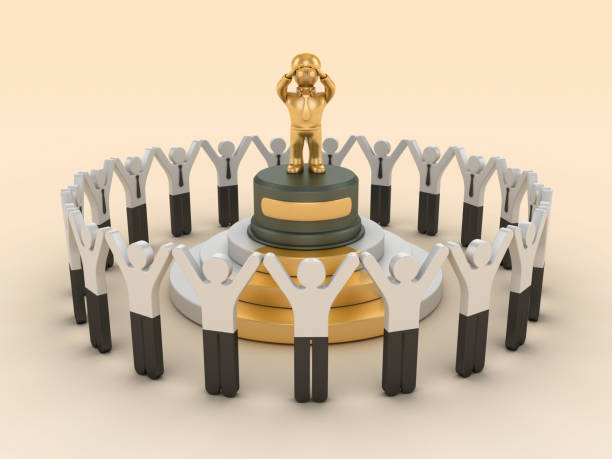 istock Business Person with Binoculars on Trophy with Pictogram People Teamwork 2158620740