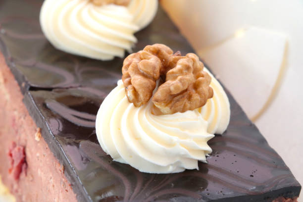 Delicious chocolate dessert with walnut