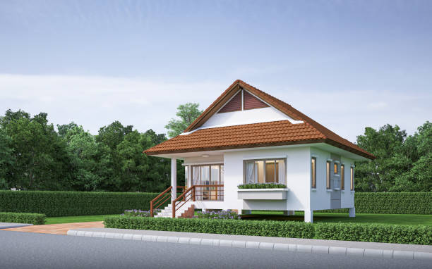istock contemporary house exterior day light with lawn grass.3d rendering 2158624412
