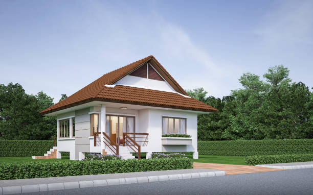 istock contemporary house exterior day light with lawn grass.3d rendering 2158624433