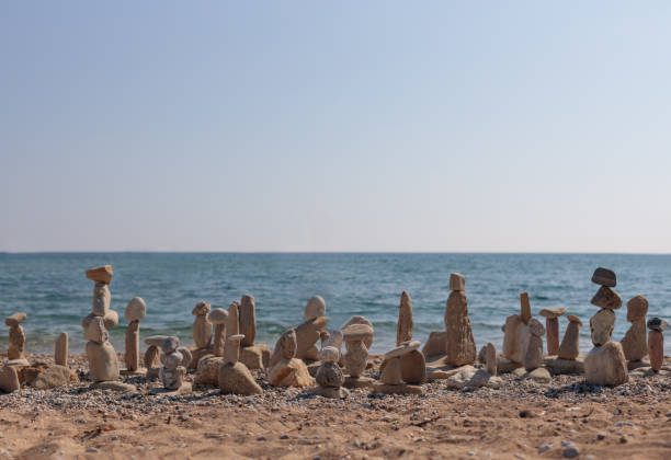 A large and spectacular arrangement of stones on the beach.