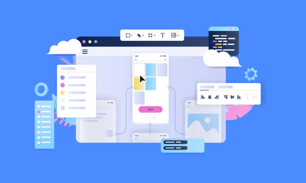 ux projektowanie mobilne prototypowe oprogramowanie - projektowanie stron internetowych stock illustrations