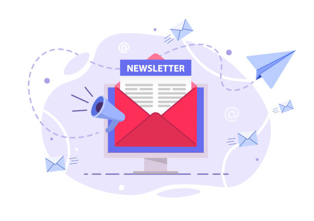 Newsletter subscription. concept online marketing and business. Sent email. Newsletter subscription, red envelope. concept online marketing and business. Sent email. paper airplane and latter. Vector illustration on white background. newsletter stock illustrations