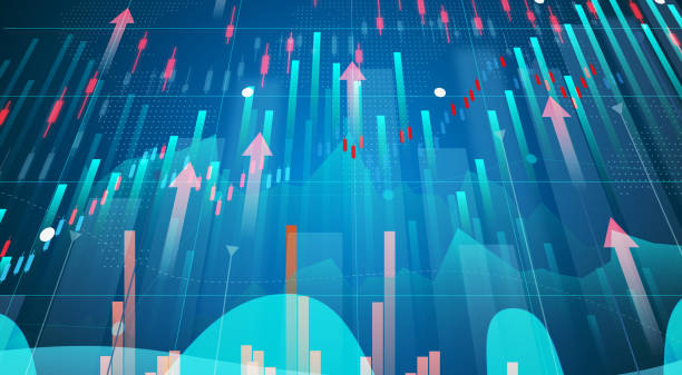 istock Financial chart with growing indicators, growth dynamics in business. High margin. Blue background 2158633538