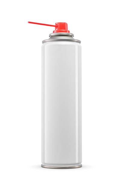Lubricant aerosol can with red straw isolated on white background. Blank and clean ready for your design.