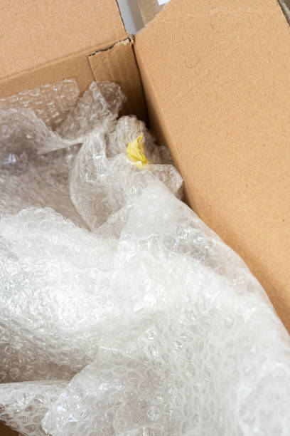 istock Air bubble film in open cardboard box. 2158640387