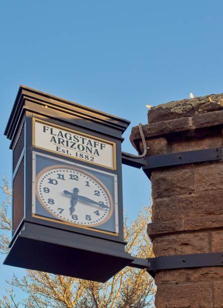 istock Clock on stone structure in downtown Flagstaff Arizona 2158643663
