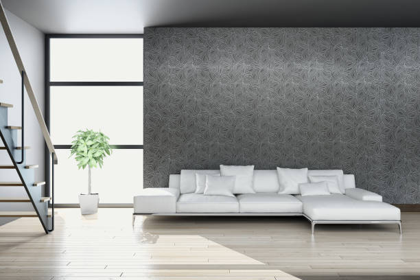 istock Large luxury modern bright interiors Living room mockup illustration 3D rendering image 2158645035