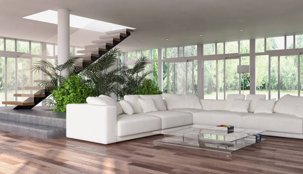 istock Large luxury modern bright interiors Living room mockup illustration 3D rendering image 2158645592