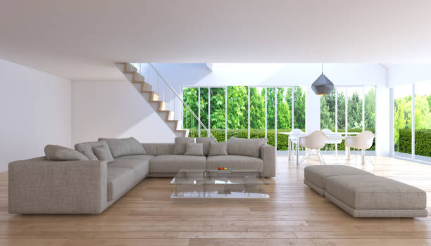 istock Large luxury modern bright interiors Living room mockup illustration 3D rendering image 2158645664