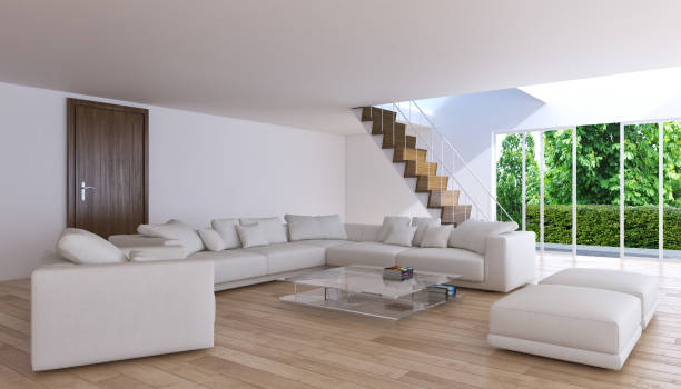 istock Large luxury modern bright interiors Living room mockup illustration 3D rendering image 2158645666