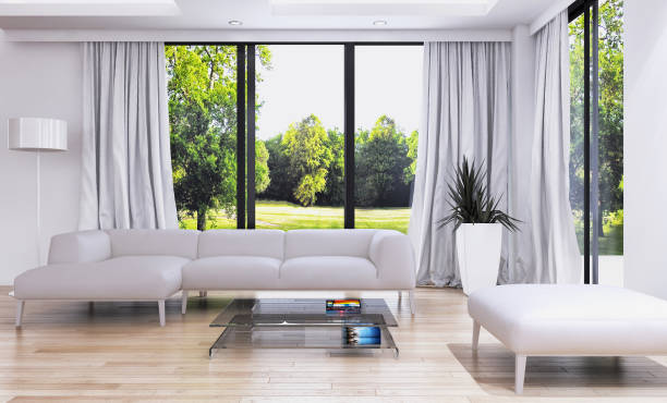 istock Large luxury modern bright interiors Living room mockup illustration 3D rendering image 2158645722