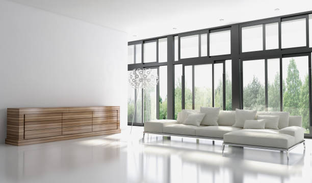 istock Large luxury modern bright interiors Living room mockup illustration 3D rendering image 2158645978