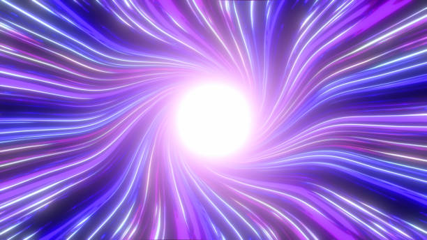 istock Abstract tunnel made of glowing lines. Fast moving lines curl into a hole. Abstract background 2158646703
