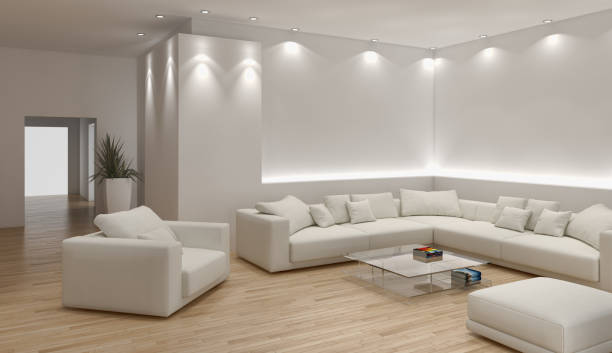 istock Large luxury modern bright interiors Living room mockup illustration 3D rendering image 2158649427