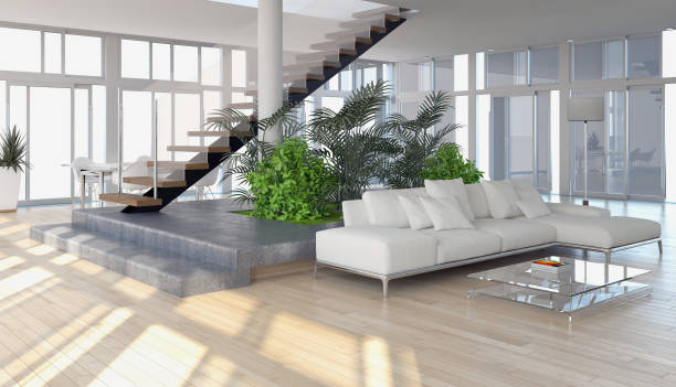 istock Large luxury modern bright interiors Living room mockup illustration 3D rendering image 2158649461