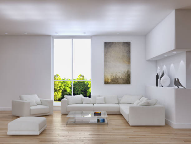 istock Large luxury modern bright interiors Living room mockup illustration 3D rendering image 2158649522