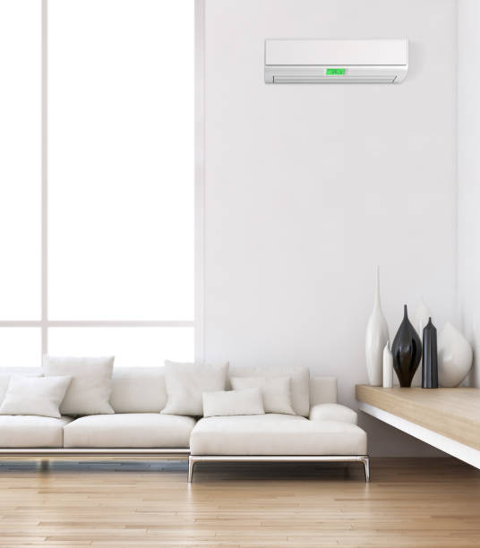 istock modern bright interiors room with air conditioning and remote control illustration 3D rendering 2158649652