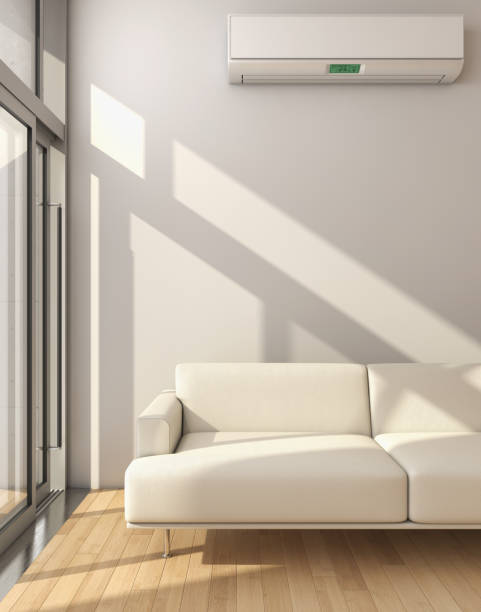 istock modern bright interiors room with air conditioning and remote control illustration 3D rendering 2158649660