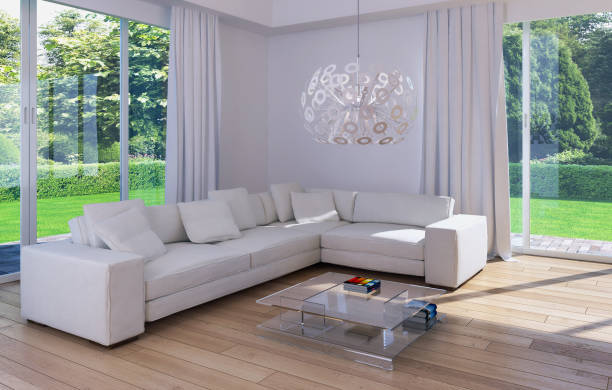 istock Large luxury modern bright interiors Living room mockup illustration 3D rendering image 2158649745