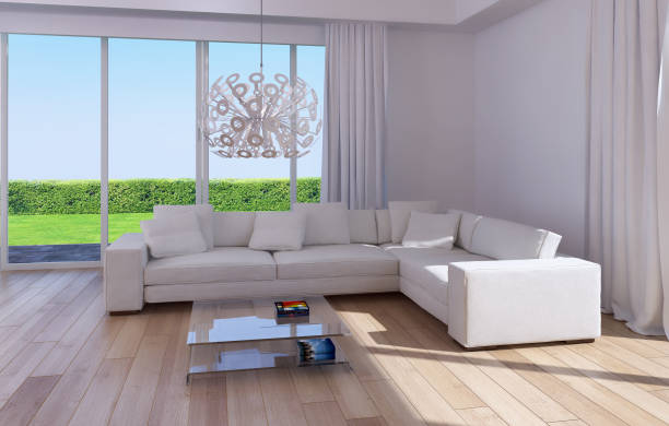 istock Large luxury modern bright interiors Living room mockup illustration 3D rendering image 2158649746
