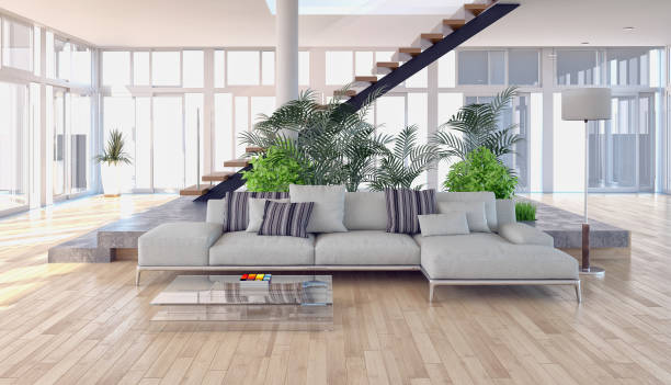 istock Large luxury modern bright interiors Living room mockup illustration 3D rendering image 2158649809