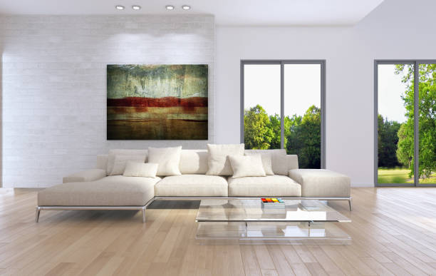 istock Large luxury modern bright interiors Living room mockup illustration 3D rendering image 2158649833