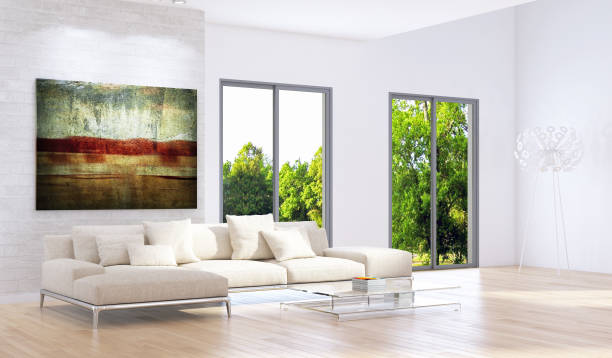 istock Large luxury modern bright interiors Living room mockup illustration 3D rendering image 2158649837