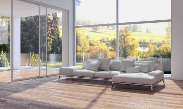 istock Large luxury modern bright interiors Living room mockup illustration 3D rendering image 2158649946