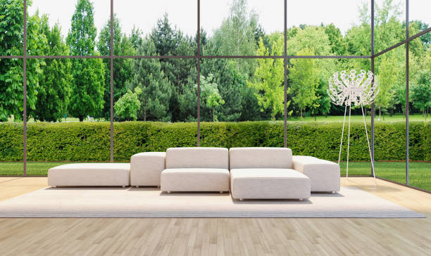 istock Large luxury modern bright interiors Living room mockup illustration 3D rendering image 2158650456