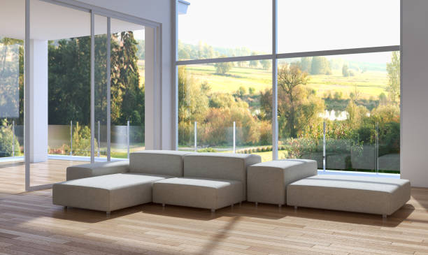 istock Large luxury modern bright interiors Living room mockup illustration 3D rendering image 2158650466