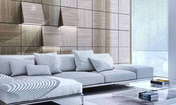 istock Large luxury modern bright interiors Living room mockup illustration 3D rendering image 2158650614