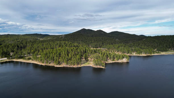 istock Lake, river, drone shot from above, landscape with forest 2158650901