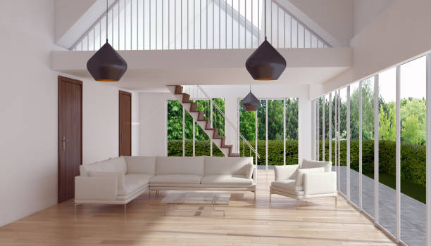 istock Large luxury modern bright interiors Living room mockup illustration 3D rendering image 2158656351