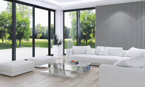 istock Large luxury modern bright interiors Living room mockup illustration 3D rendering image 2158656385