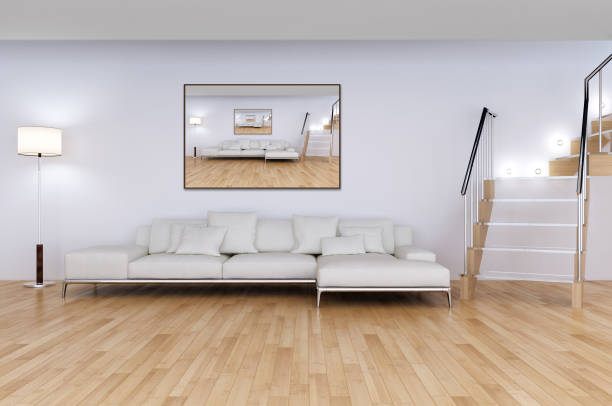 Mockup Photo Frame on the Wooden Console Table with Beautiful Decorative Elements. 3D Render