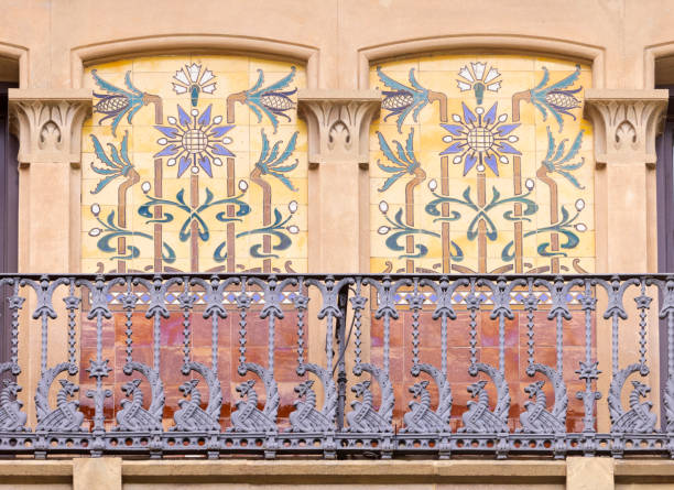 Architectural feature iron balcony balustrade art nouveau Barcelona Spain