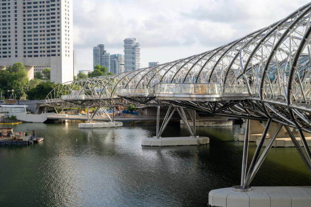 Singapore, Singapore - April 1, 2024. Helix Bridge over Marina Reservoir, Singapore
