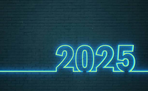istock New Year 2025 Creative Design Concept with neon Light 2158666480