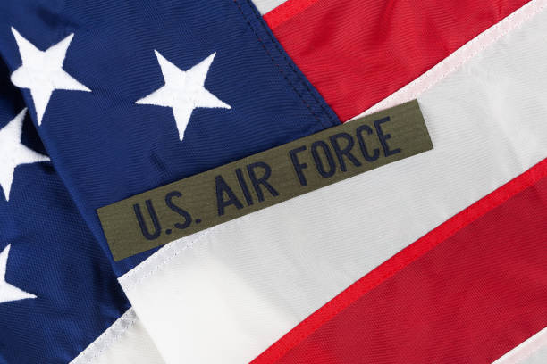 istock US AIR FORCE branch tape on USA national flag 2158666865