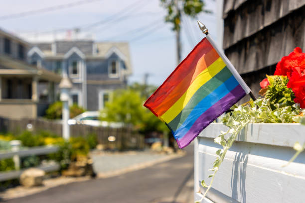 Pride flag on neighborhood street