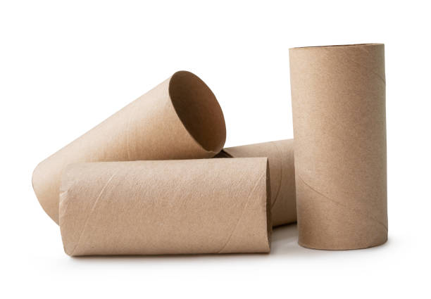 istock Side view of brown tissue paper cores in stack isolated on white background with clipping path 2158676426