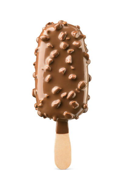 istock Whole brown popsicle ice cream bar with nuts isolated on white. 2158679527