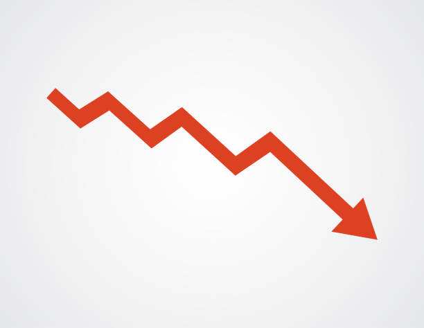 Rate down, Falling, Drop. Vertical polygon arrow red color. Easy editable vector stock. Rate down, Falling, Drop. Vertical polygon arrow red color. Easy editable vector stock. graph up down stock illustrations